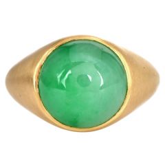 Fei Cui Type A Green 9.23ct Jade 18K Yellow Gold Solitaire Ring