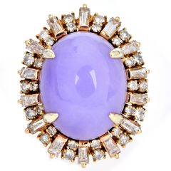 Estate GIA 19.14ct Type A Lavender Jade Diamond 14K Gold Cocktail Dome Ring