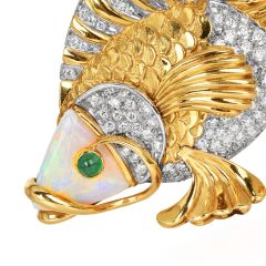 Vintage Diamond Opal 18K Gold Intricate Fish Pendant Brooch|Dover Jewelry|