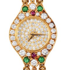 Chopard Diamond Emerald Ruby Sapphire 18K Gold Bracelet Watch|Dover Jewelry|