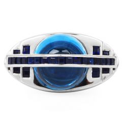 Estate Cabochon Topaz and Sapphire Galaxy Inspired Dome Ring 18 Karat Gold