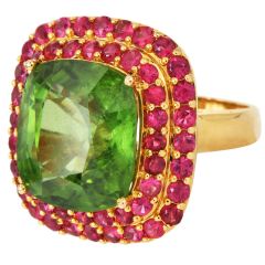 Natural Large 26.90cts Peridot  Pink Spinel 18K Gold Cocktail Ring|Dover Jewelry|