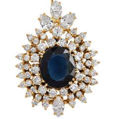 Sapphire Diamond 18K Gold Halo Pendant|Dover Jewelry|