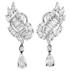 Vintage 7.70cts Diamond Platinum Bridal Drop Earrings