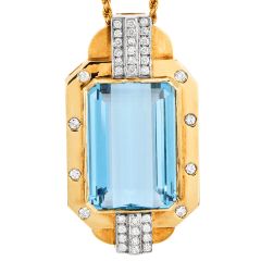 Vintage Aquamarine 49.80carat Diamond 14K Gold Pendant Enhancer