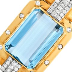 Vintage Aquamarine 49.80carat Diamond 14K Gold Pendant Enhancer