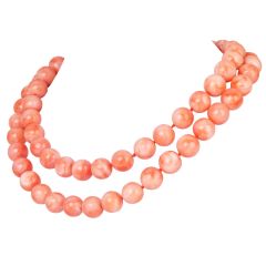 Natural 11mm Coral Bead 30" Long Necklace 14K Gold Clasp