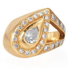 Vintage Pear Diamond Halo 14K Gold Cocktail Ring