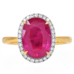  BURMA Ruby 3.65carat Diamond Halo Engagement Gold Ring