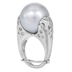 Estate Tahitian Pearl 1.25 Carat Diamond 14K Gold Statement Ring|Dover Jewelry|