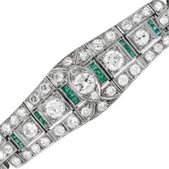 Art Deco Diamond 5.75 carats Emerald Platinum Two Line Bracelet