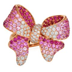 Ombre Pink Sapphire 4.75carats Diamond 18K Rose Gold Bow Cocktail Ring |Dover Jewelry|