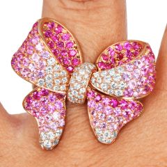 Ombre Pink Sapphire 4.75carats Diamond 18K Rose Gold Bow Cocktail Ring |Dover Jewelry|