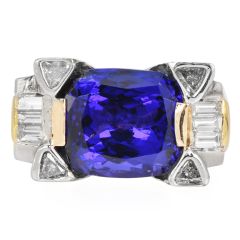 18K Two-Tone Gold Tanzanite 16.03 carats Diamond Cocktail Ring |Dover Jewelry|