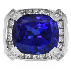 Estate Men's Tanzanite 31.00ct Diamond 18K Gold Large Cocktail Ring|Dover Jewelry|