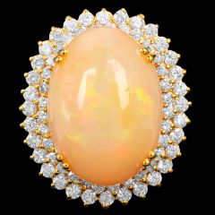 Large Opal 34.70carts Diamond 14K Gold Cabochon Halo Cocktail Ring|Dover Jewelry|