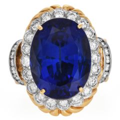 Estate Tanzanite 23.30 carats Diamond 14K Gold Grooved Cocktail Ring |Dover Jewelry |