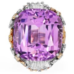 Estate Natural Pink Kunzite 41.43 carats Diamond 14K Gold Floral Cocktail Ring|Dover Jewelry|