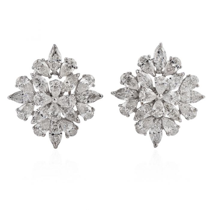 Estate 9.65cts Marquise Pear Cluster Diamond 18k Gold Earrings