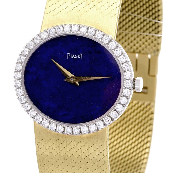 Diamond Lapis Gold Oval Quartz Watch Dover Vintage Jewelry