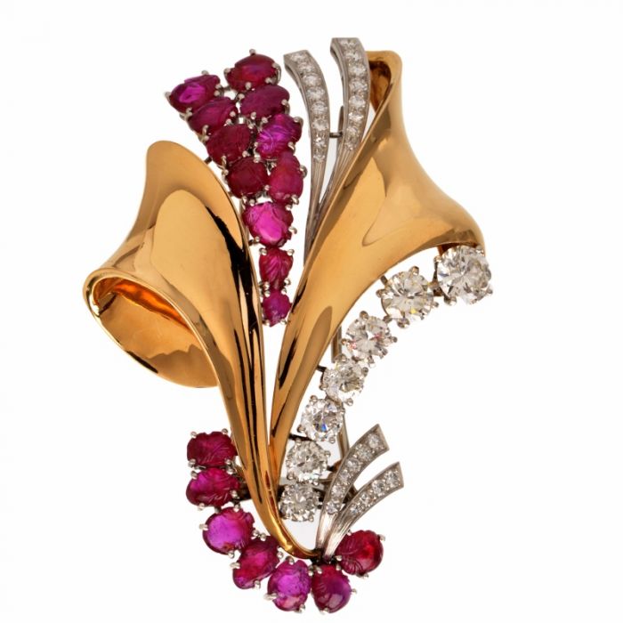 Vintage Diamond and Ruby Retro Brooch | Dover Jewelry