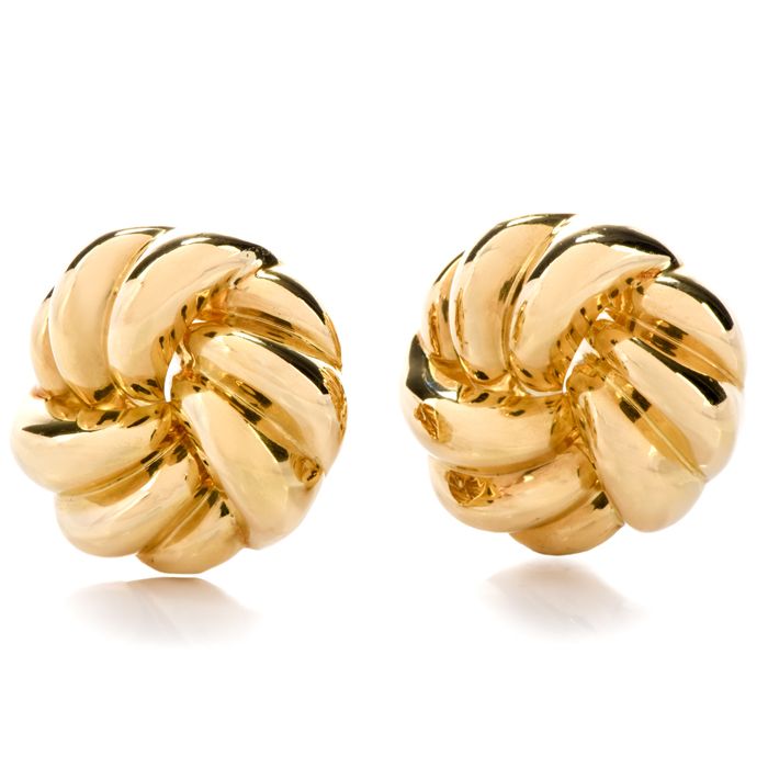 Estate Large Love Knot 18K Gold Earrings
