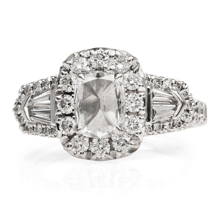Henri Daussi Cushion Cut Diamond 18K White Gold Engagement Ring