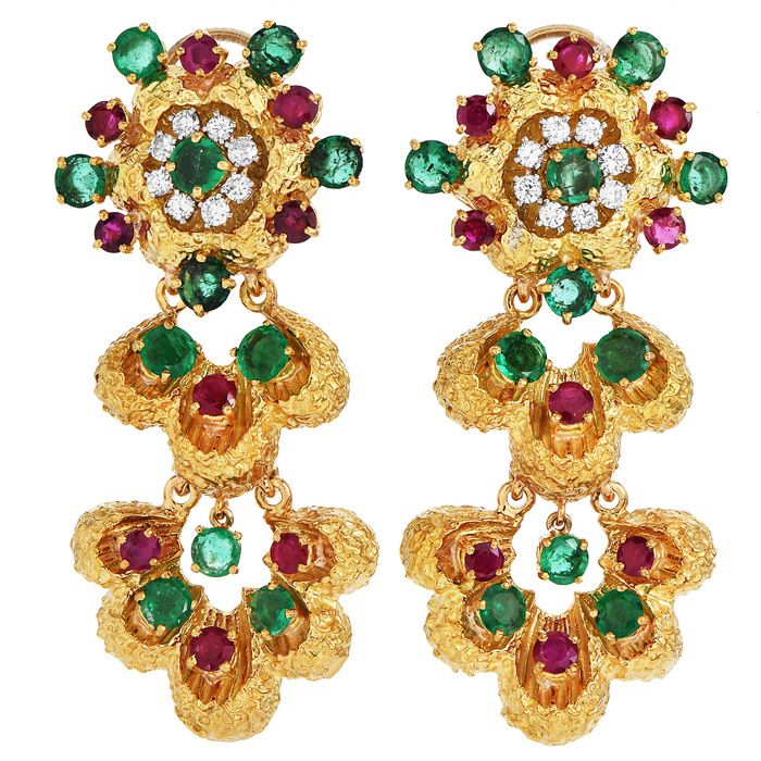 Diamond Emerald ruby Earrings|Vintage Earrings|Dover Jewelry