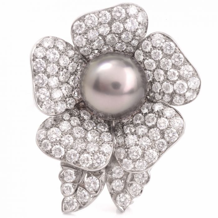 Craig Drake Diamond and Pearl Flower Brooch | Dover Jewelry